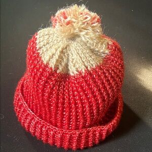 Red and Cream Knit Beanie